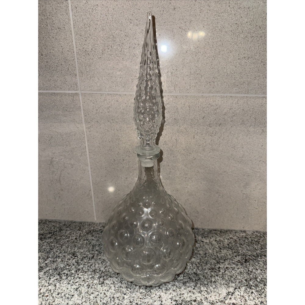 Empoli Clear Hobnail Squat Genie bubble Bottle With Glass Stopper